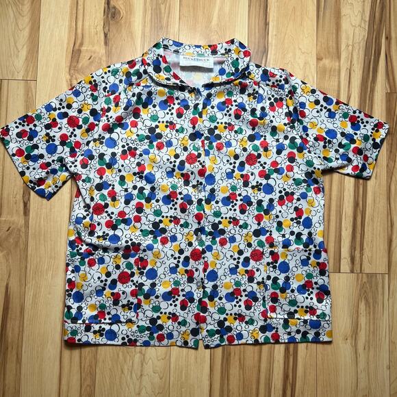 VINTAGE 90s Geometric Bowling Shirt Womens Large Peter Pan Collar Kidcore - Picture 2 of 8